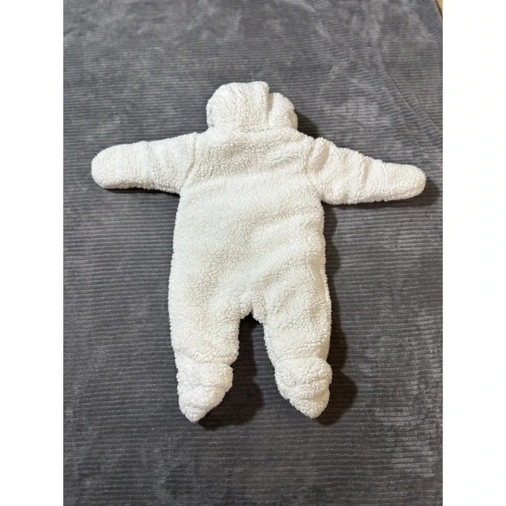 First Wish Baby Size 3-6m  Off-White Bear Hooded Bunting Snowsuit Sherpa Winter.